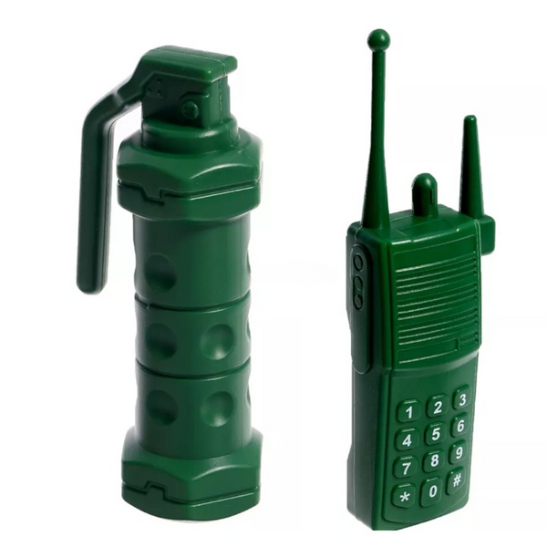 Kids Military Soldier Playset with Action Figures toy accessories including green grenade and walkie-talkie