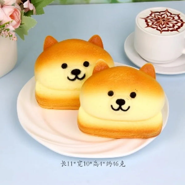 Cute Bakery Bread PU Squishy Toy shaped like dog faces, perfect for stress relief and sensory comfort.