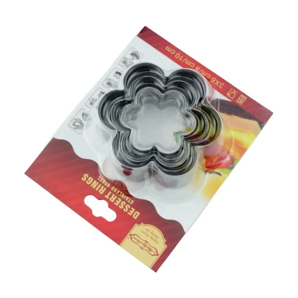 3 Piece Stainless Steel Heart Shape Cookie Cutter Set in a package featuring various sizes for baking