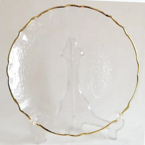 Gold Rimmed Flower Glass Charger Plate