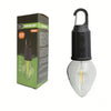 Portable Warm Light Bulb Torch in packaging with a hook, ideal for camping and outdoor lighting.