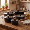 Black Stainless Steel Double Bottom Cookware with Glass Lids