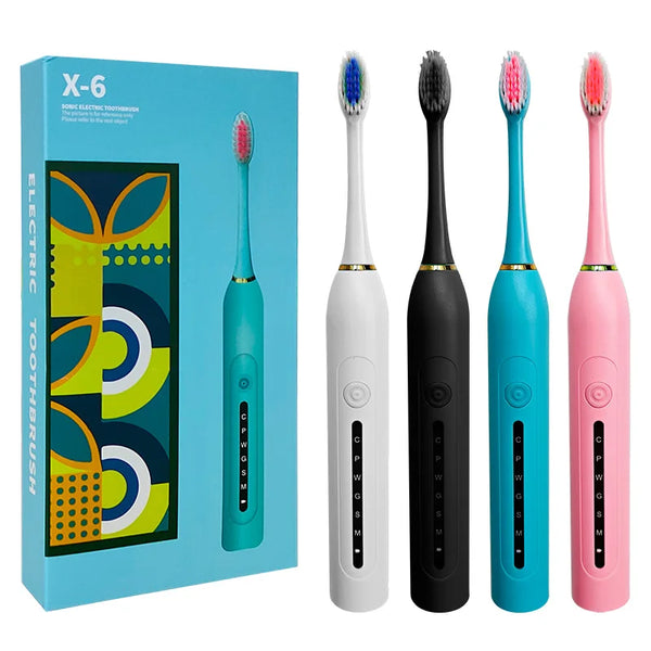 Electric Sonic Toothbrush for adults with four brush heads showcased in attractive packaging.