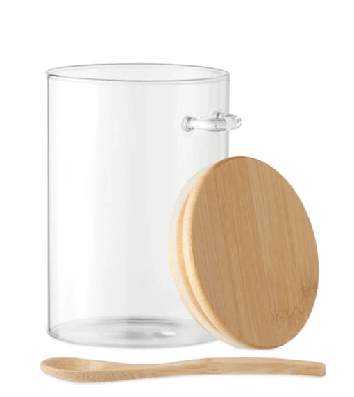 Borosilicate Glass Spice Jar with Bamboo Lid and Spoon