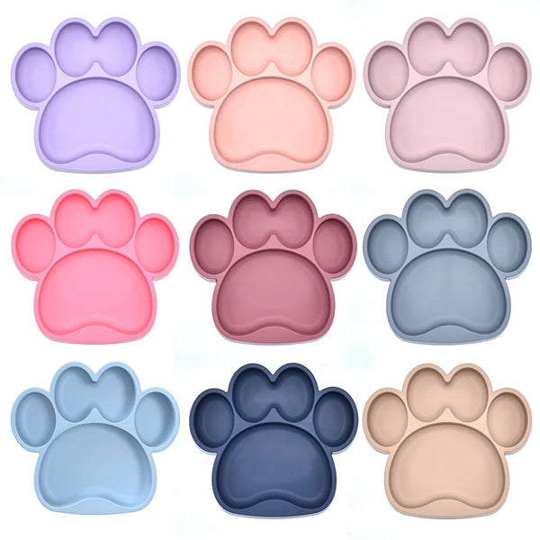 Bear Paw Shape Silicone Baby Feeding Plate Set
