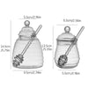 Hand-Blown Bee-Shaped Borosilicate Glass Honey Jar measurements and design details.