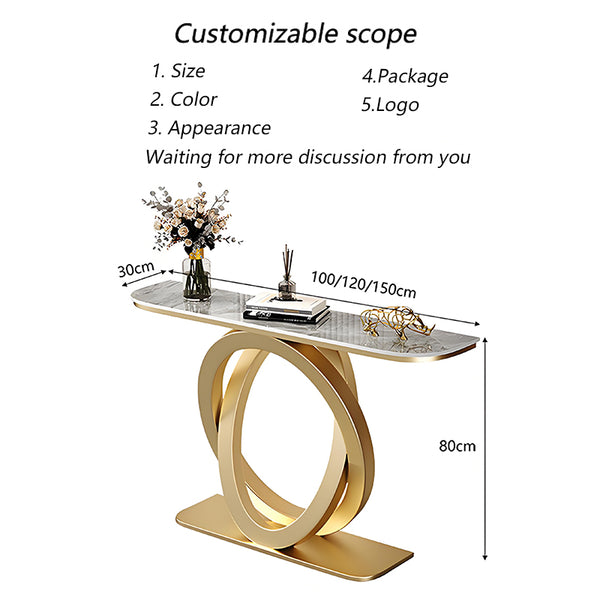 Luxury Marble Top Gold Console Table with customizable features and modern design, perfect for hallways and foyers.