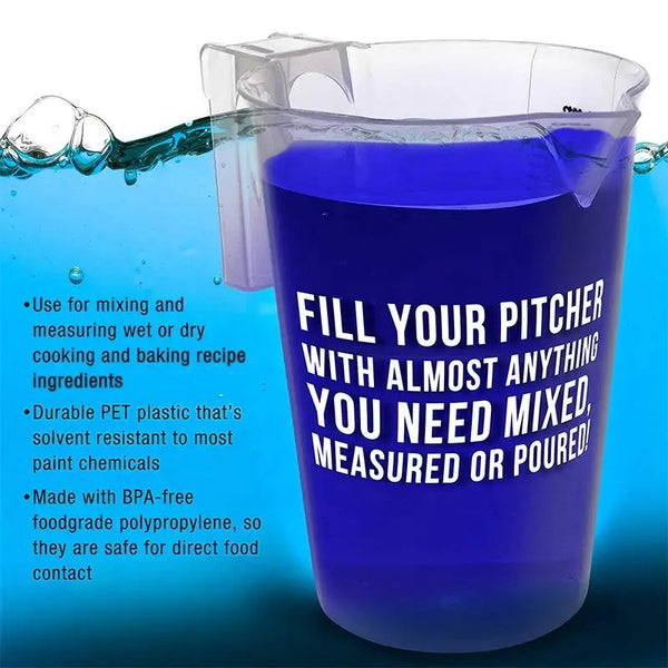 Plastic Paint Measuring Cup with Graduated Scale for accurate mixing and measuring of paint and chemicals.