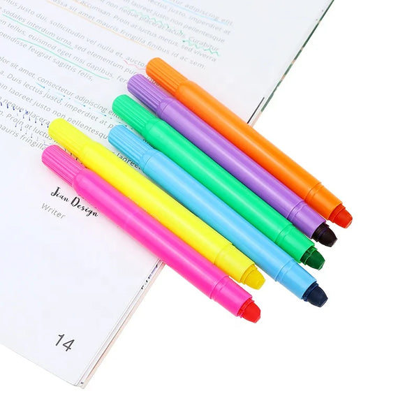 Bible Highlighter Set - vibrant gel highlighters resting on a page, perfect for neat highlighting in Bibles and notebooks.