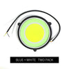 Universal 12V COB LED White Daytime Running Lights two pack featuring blue and white colors.
