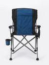 Lightweight Portable Metal Folding Chair featuring a blue and black design with cup holder.