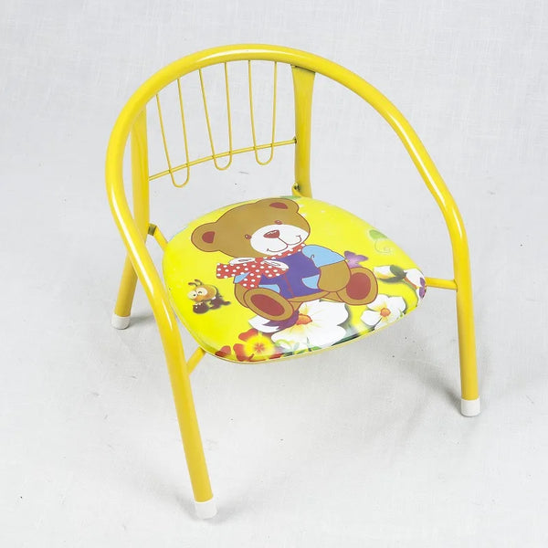 Thickened Children's Backrest Dining Chair in yellow with bear design for kids' mealtime and play.