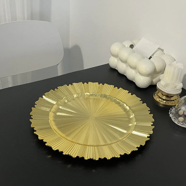 13-Inch Irregular Gold Rim Dinner Plate on a modern table setting.