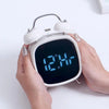 Digital Loud Bell Alarm Clock with Snooze displaying time in hands of a user with sleek design.