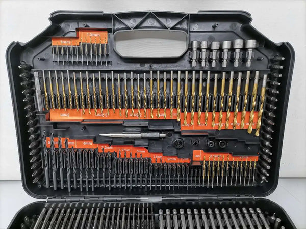 246 Bits Combination Drill Bit Set displayed in a well-organized tool case with various bits and accessories.