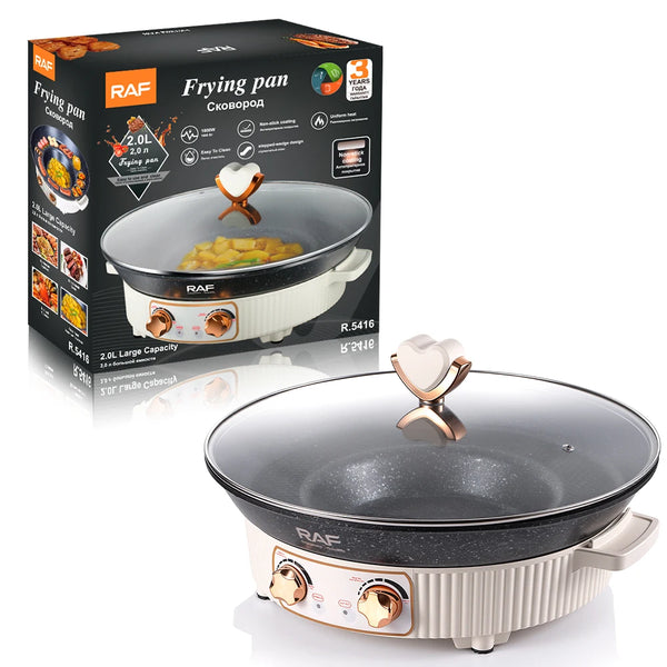 Uniform Heat Electrical Hot Pot and BBQ Grill Pan with large capacity and heart-shaped handle for convenient cooking.