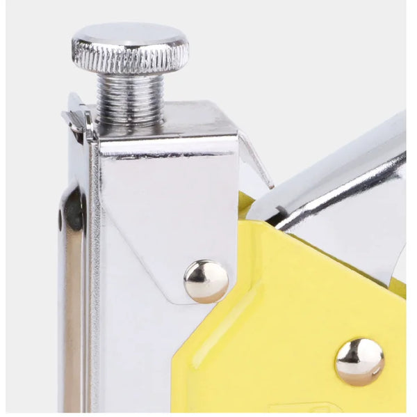 Close-up of the mechanism of the Industrial Metal Brad Nail Gun, showcasing its sturdy metal construction and adjustment features.