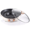 Uniform Heat Electrical Hot Pot and BBQ Grill Pan in white with a glass lid and dual temperature controls.