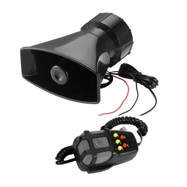 12V Loud Car Siren with PA Microphone speaker and control mic for clear audio broadcasting in vehicles.