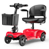 New Model Four Wheel Elderly Mobility Scooter in red with basket and comfortable seat for convenient transport.