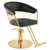 Black Beauty Salon Hydraulic Lifting Chair with gold accents and black cushion, ideal for stylish salons and barbershops.