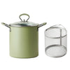Japanese-Style Non-Stick Deep Fryer and Noodle Pot featuring a green pot with lid and a metal frying basket.