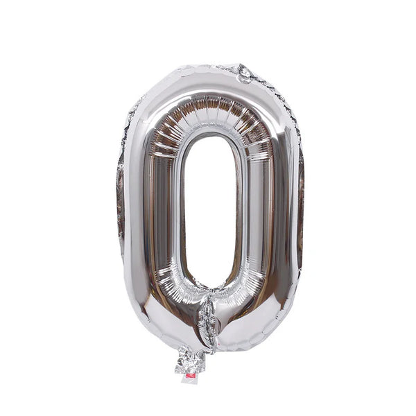 16-Inch Number Aluminum Film Balloon in silver, shaped like the number '0', perfect for celebrations.