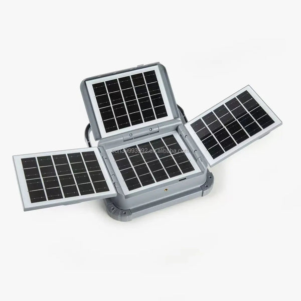 Strong Mobile Portable Camping Solar Light with solar panels open for charging.