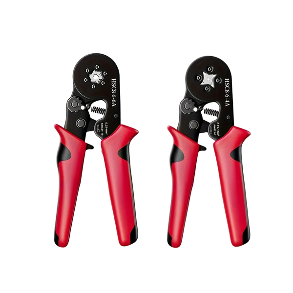Mini Multi Cord End Hand Insulated Crimping Tool - pair with ergonomic red handles for easy electrical wire crimping.