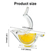 Bird-Shaped Acrylic Manual Lemon Squeezer with lemon slice, showcasing dimensions and design features.