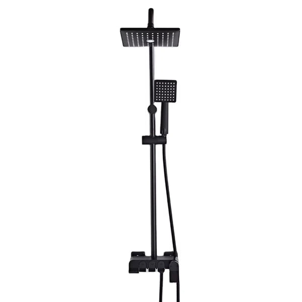 Brushed Thermostatic Square Rainfall Shower System showcasing a sleek design with dual showerhead features.