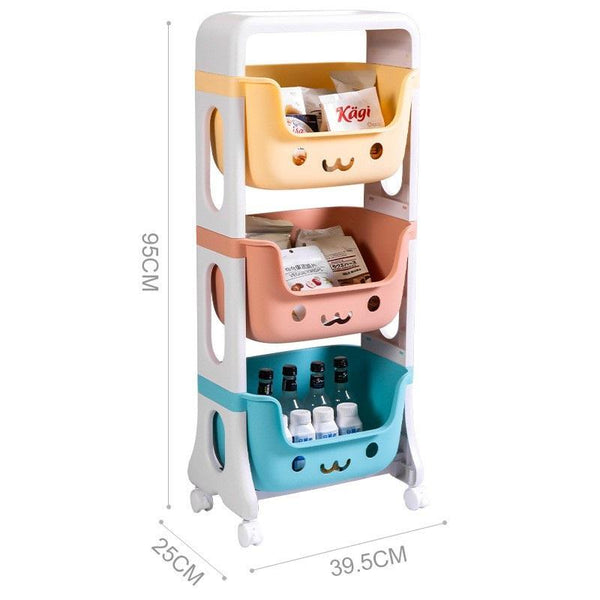 Childrens Car-Shaped Storage Rack for Toys with three colorful bins for organizing toys and supplies.
