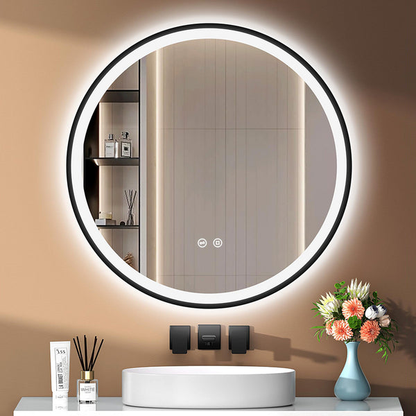 LED Circular Three Color Dimming Bathroom Mirror