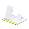 4-in-1 Foldable Wireless Charging Stand with LED Night Light for charging phone, smartwatch, and earbuds.
