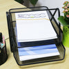 2 Layer Black Metal File Cabinet displaying organized documents on a desk with pens and a plant.