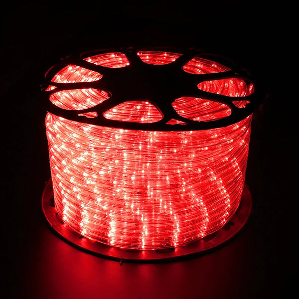 100m Heavy Duty Extension Cable Reel with illuminated red LED lights on a spool