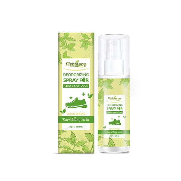 Shoe Deodorant Spray bottle and packaging, designed for quick drying and refreshing scent for shoes and socks.