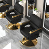Stylish Heavy Duty Hydraulic Pump Reclining Chair in black and gold finish for salon or lounge use.