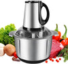Electric 3L Stainless Steel Home Kitchen Food Processor with vegetables and meat in the background.