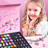 3-in-1 DIY Beaded Jewelry Making Set with colorful beads and a smiling girl wearing handmade bracelets.