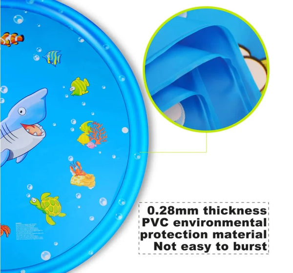 Outdoor Kids Water Spray Play Pool featuring durable PVC material and colorful underwater designs.