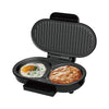 Home Mini Panini Sandwich Machine cooking an egg and patty for a quick breakfast.