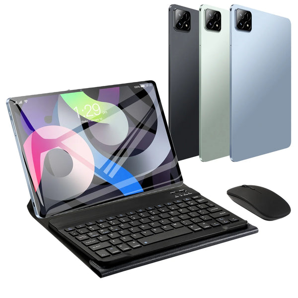 New Pad 7s 10.1 Inch Tablet with keyboard and mouse, showcasing stylish design and multiple color options.