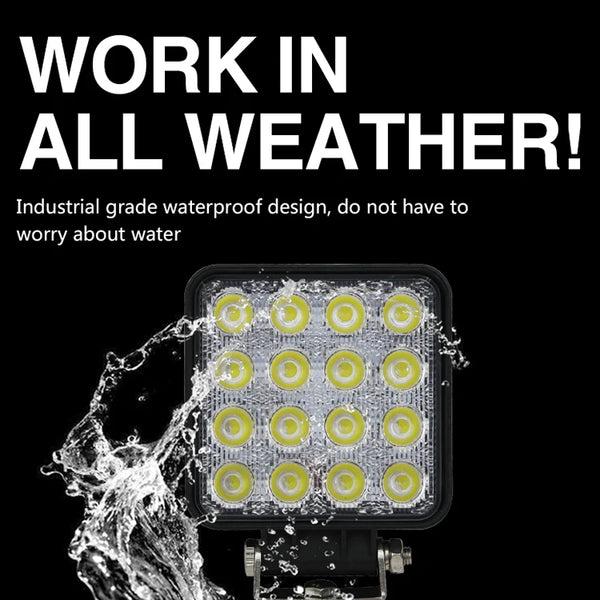 Waterproof Off-Road LED Work Light featuring industrial grade waterproof design for all weather conditions.