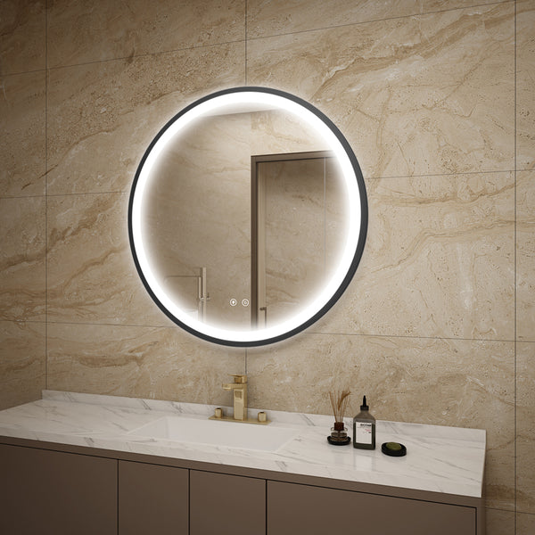 LED Circular Three Color Dimming Bathroom Mirror