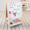 Wooden Double-Sided Drawing Blackboard & Whiteboard with colorful letters and images for creative learning.