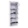 5 Tier Mirrored Shoe Cabinet with Flip Down Drawers displaying stylish storage for various shoe types.
