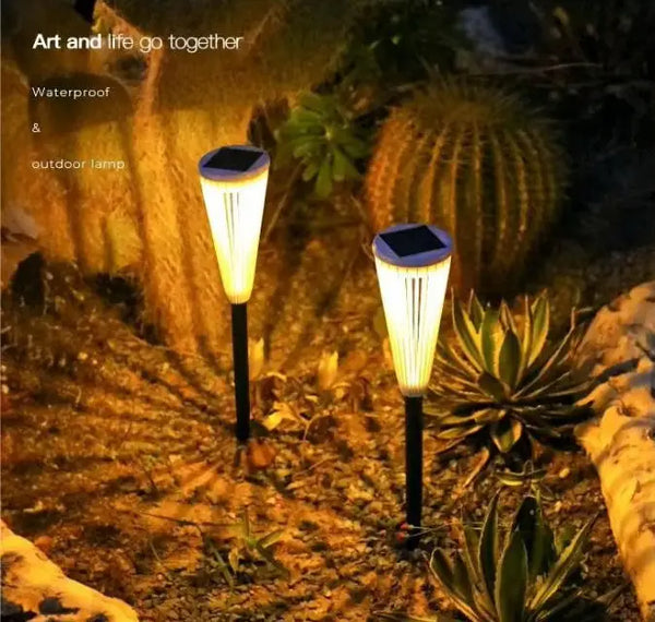 Waterproof LED Solar Street Light illuminating garden plants at night, showcasing its outdoor lighting features.