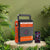 4500mAh Solar Lighting System with Bluetooth Speaker in a garden setting next to a smartphone.