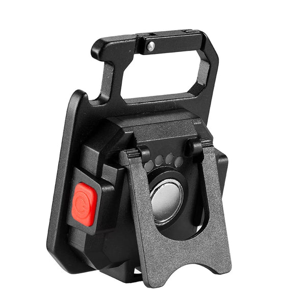 Portable COB LED Keychain Work Light with tripod attachment and red button for ease of use in various lighting situations.